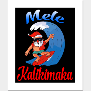 Mele Kalikimaka Christmas Santa Shaka Hawaii Surfing Posters and Art